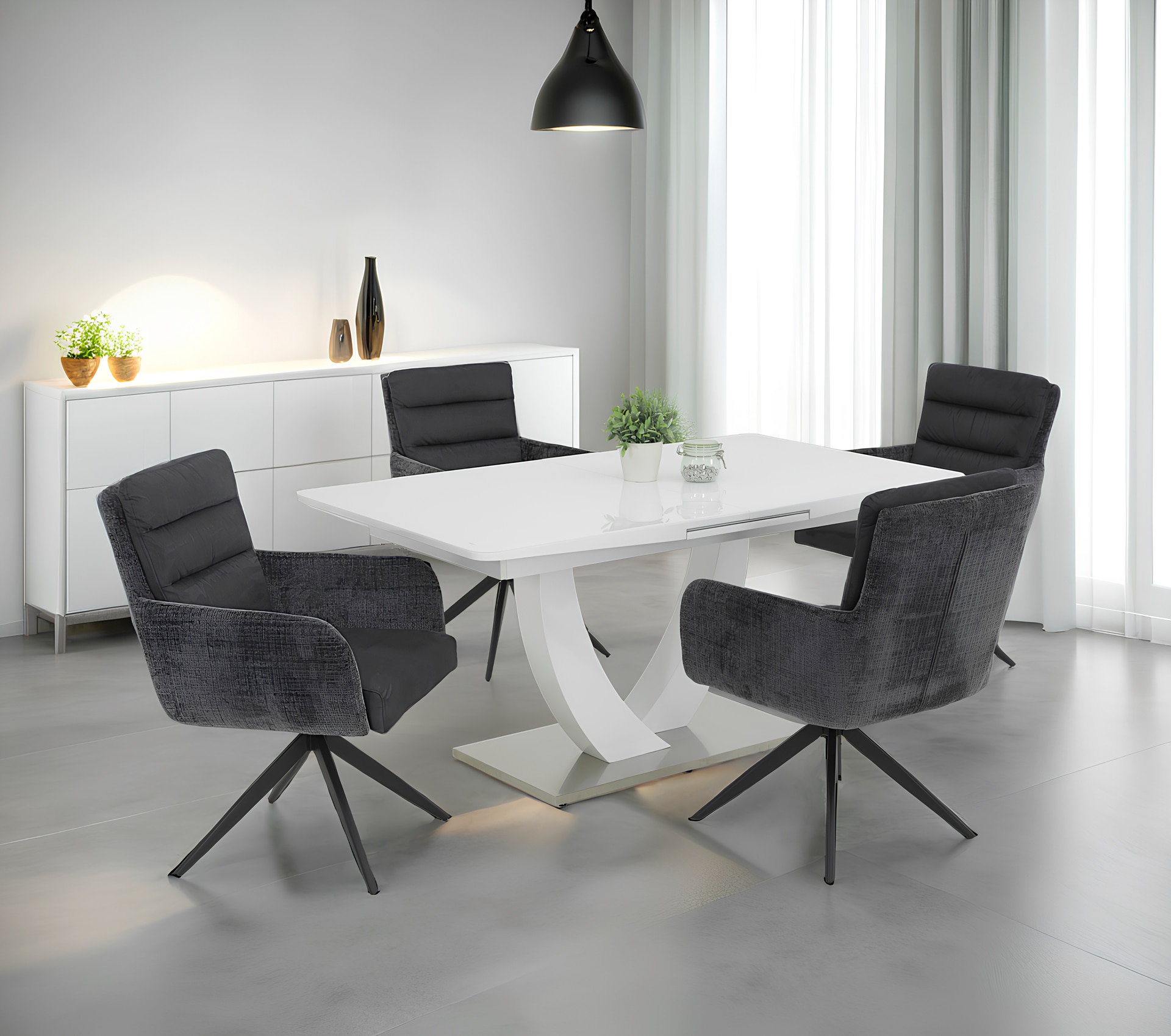 Tisch Maria Weißglasplatte / Gestell Hochglanz Weiß 160(200) x 90 cm