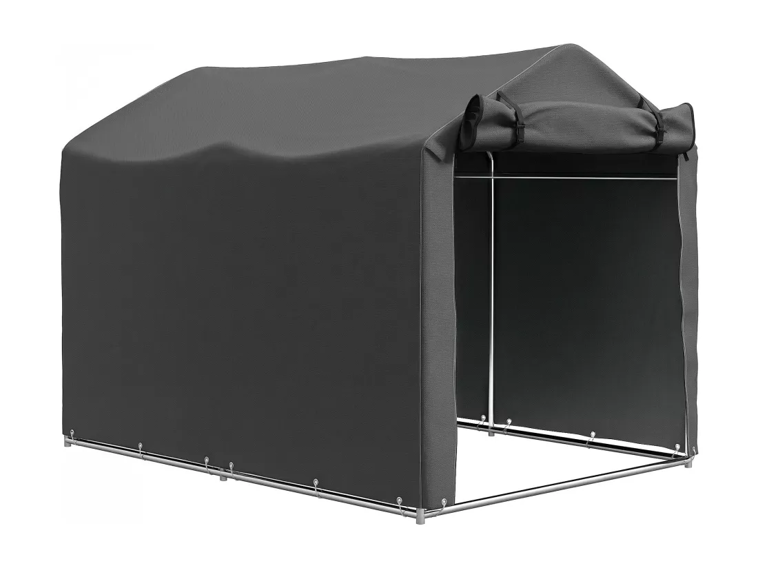 Tente de stockage - abri de jardin dim. 2 x 1,6 x 1,65 m - porte enroulable zippée - métal galvanisé PE gris
