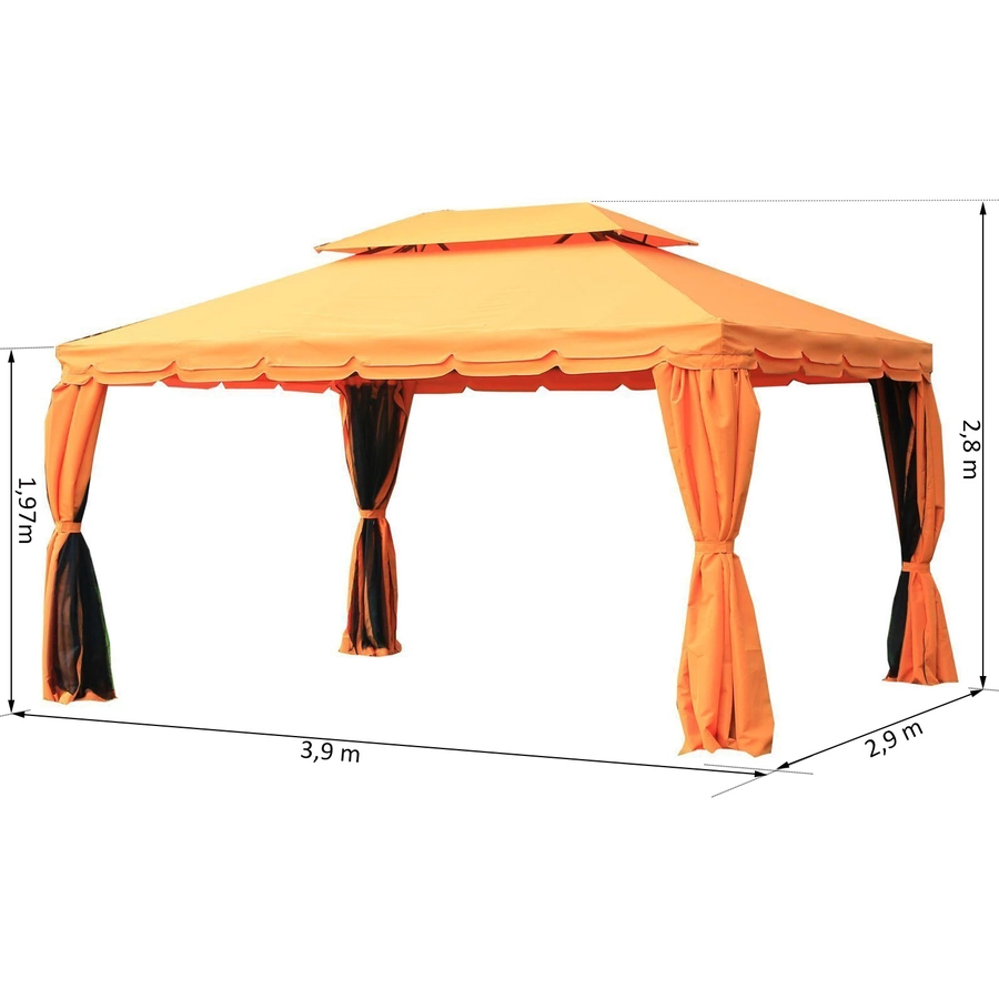 Outsunny Gartenpavillon mit Doppeldach schwarz, orange