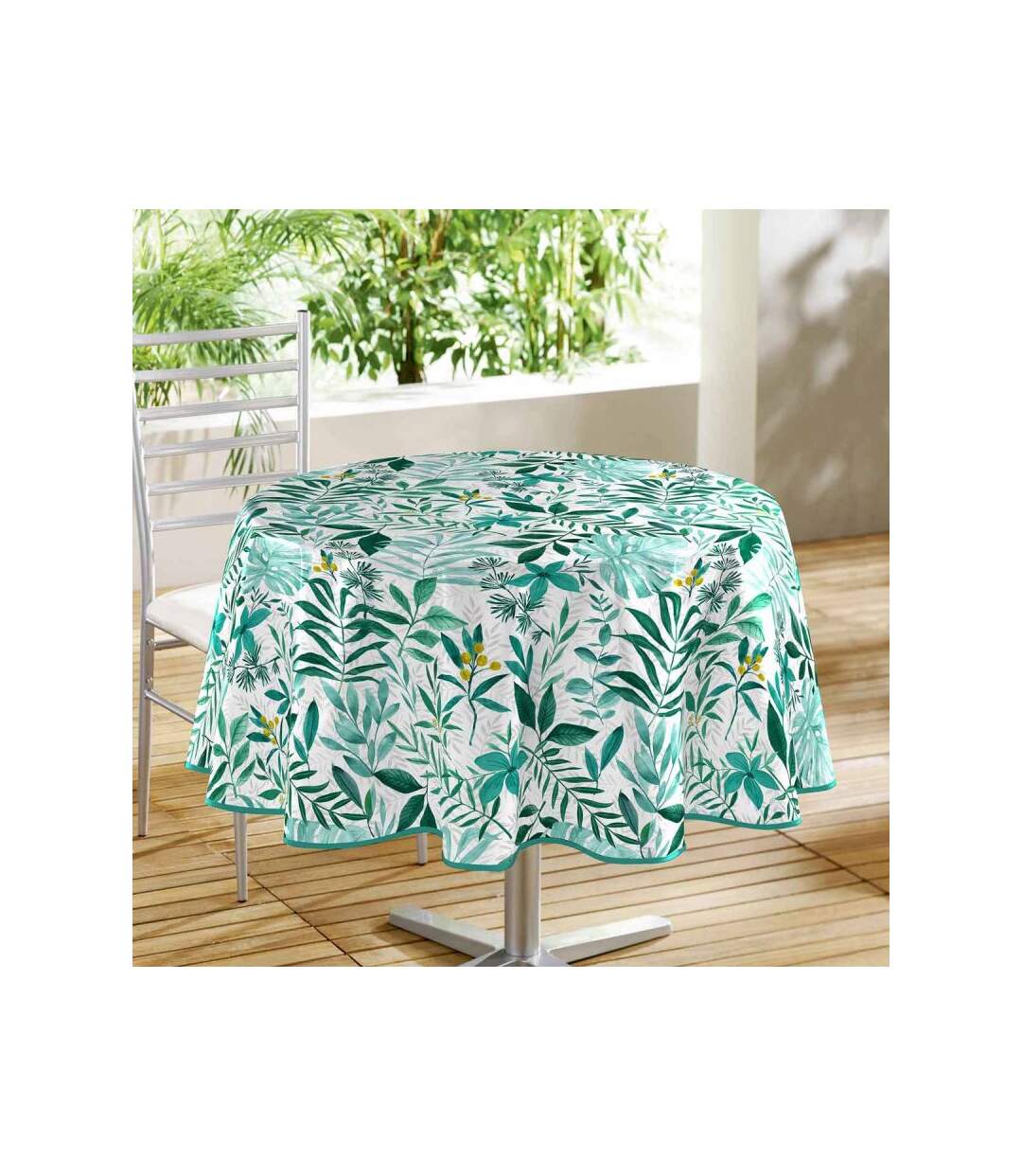 Nappe Ronde Imprimée Sous Bois 160cm Bleu & Blanc