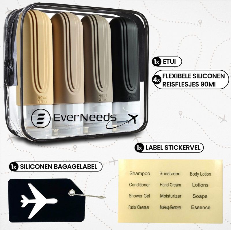 EverNeeds - Reisflesjes - Apricot - Siliconen - 4 Stuks