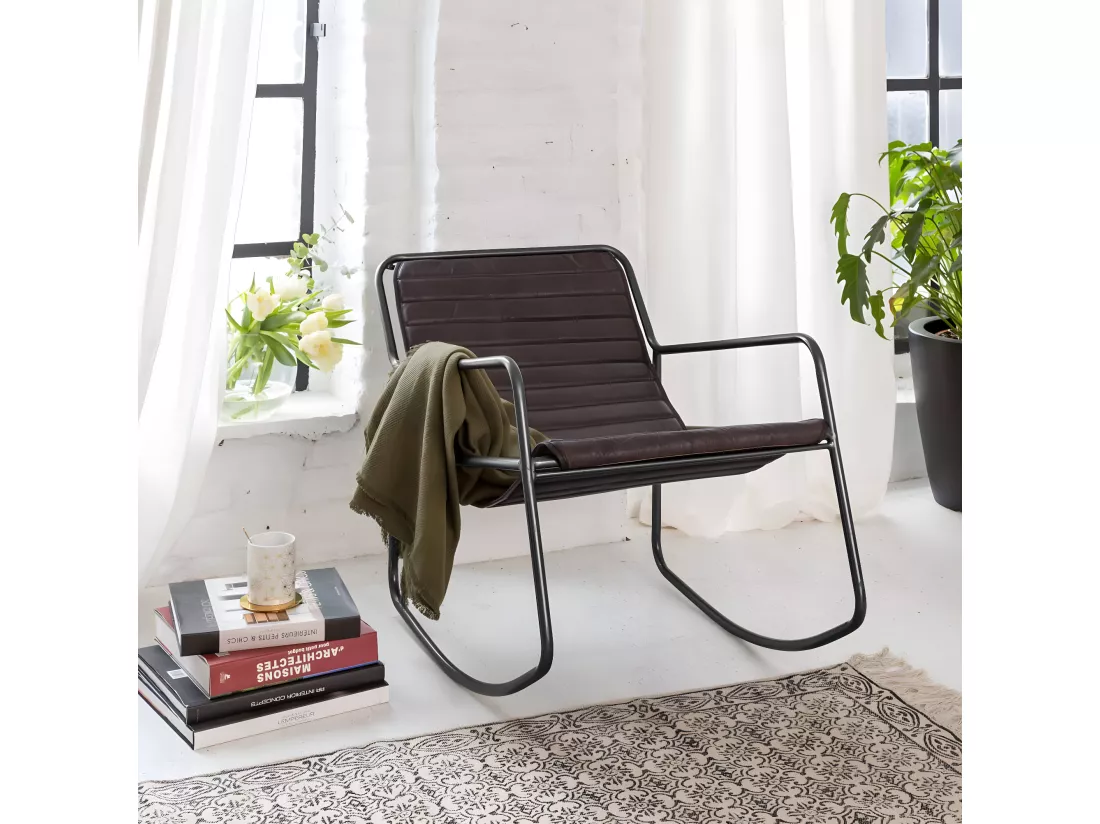 Rocking chair en cuir noir Sydney