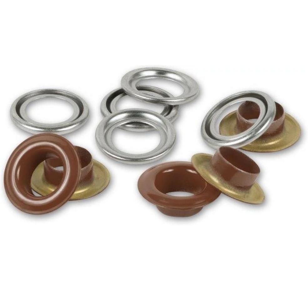 Ösen mit Scheiben, 8 mm Dunkelbraun, SilberNähfreie Ösen