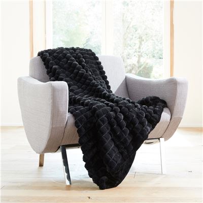Plaid imitation fourrure effet carreaux