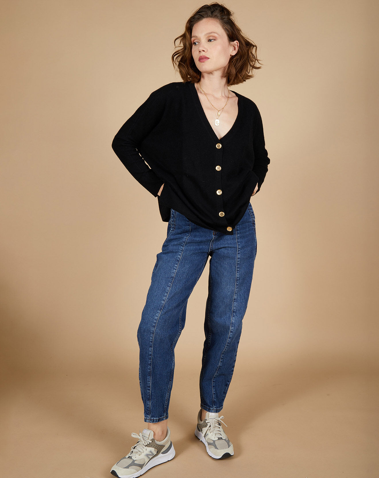 Cashmere Tribu Cardigan 100% Cachemire Alisson col V ample noir
