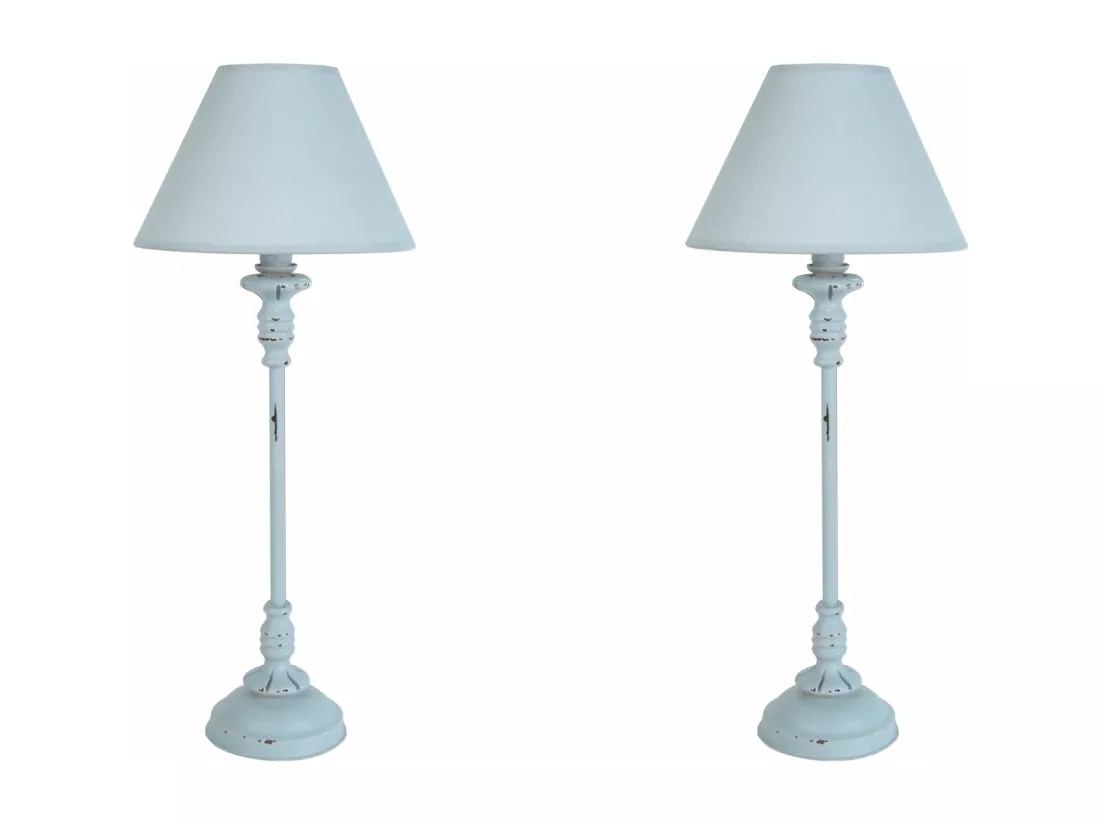 Pair de Lampes de chevet colonne métal bleu gris 62 cm.