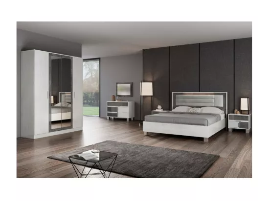 Chambre complete160x200 Marbre gris + Led - FEDANE