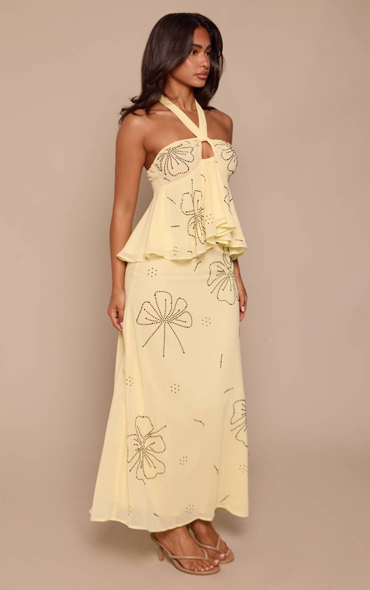 Citron Jupe Longue En Mousseline À Perles Florales Petite Taille - Ensemble Coordonné