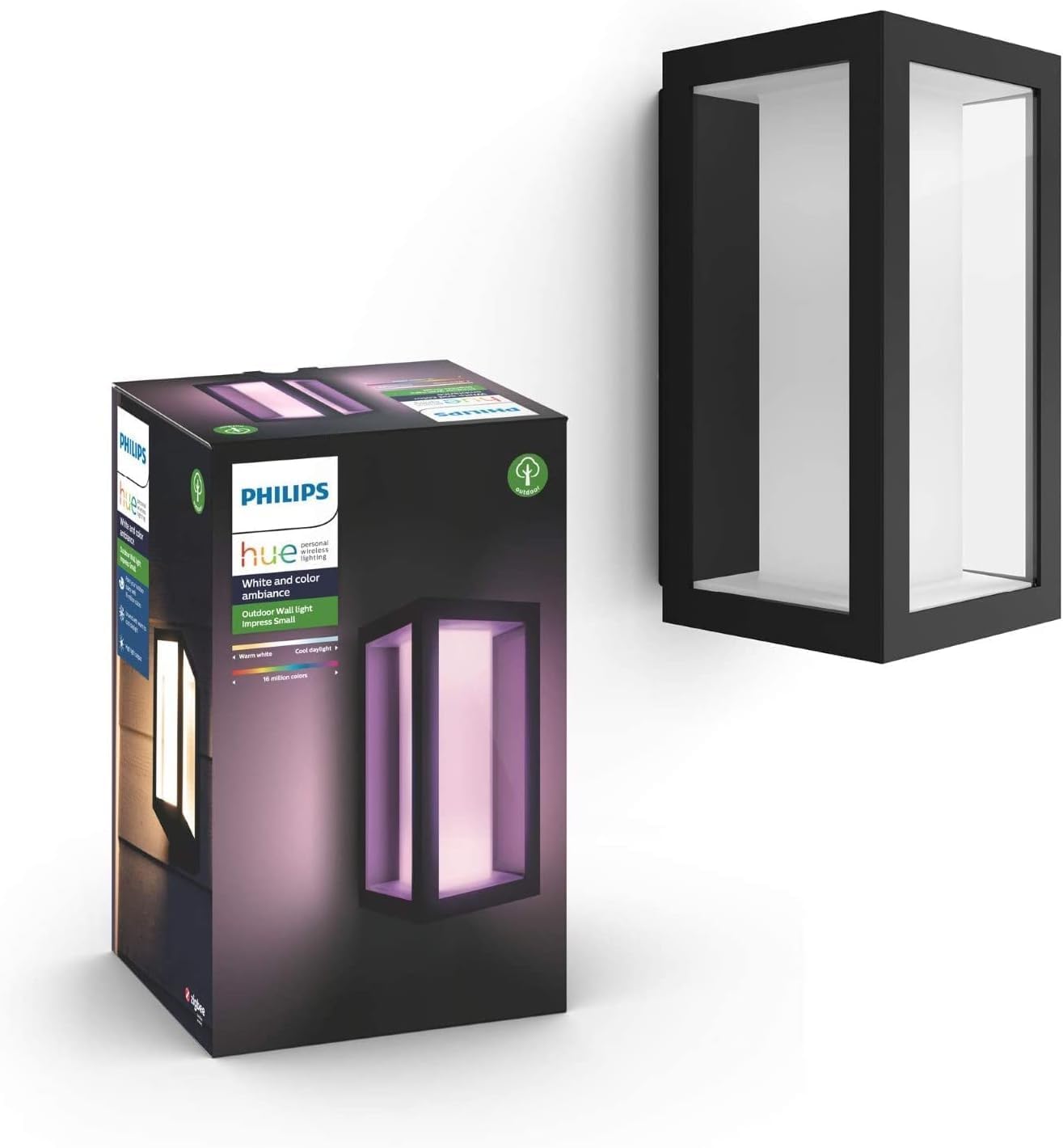 Philips Hue White and Color Ambiance LED Wandleuchte Impress (schmal), Outdoor Leuchte für den Aussenbereich, dimmbar, bis zu 16 Millionen Farben, smarte Lichtsteuerung via App