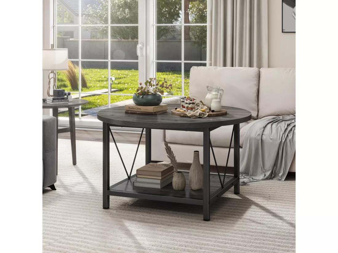 YITAHOME Table Basse Ronde - Gris - 80X80X46CM - Capacité de Charge 50kg - Table Basse Bois - Salon - Canapé