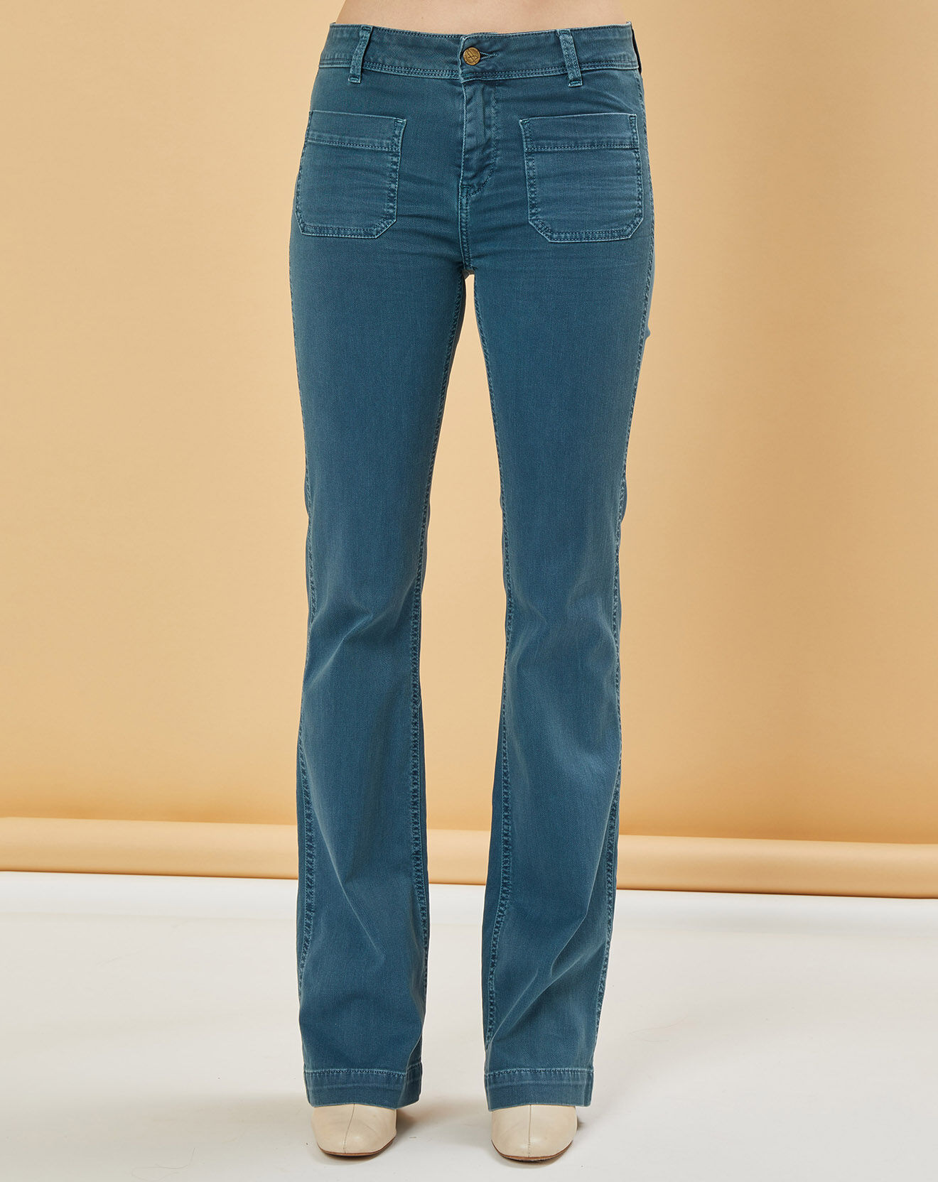 Acquaverde Jean bootcut Charlotte bleu canard