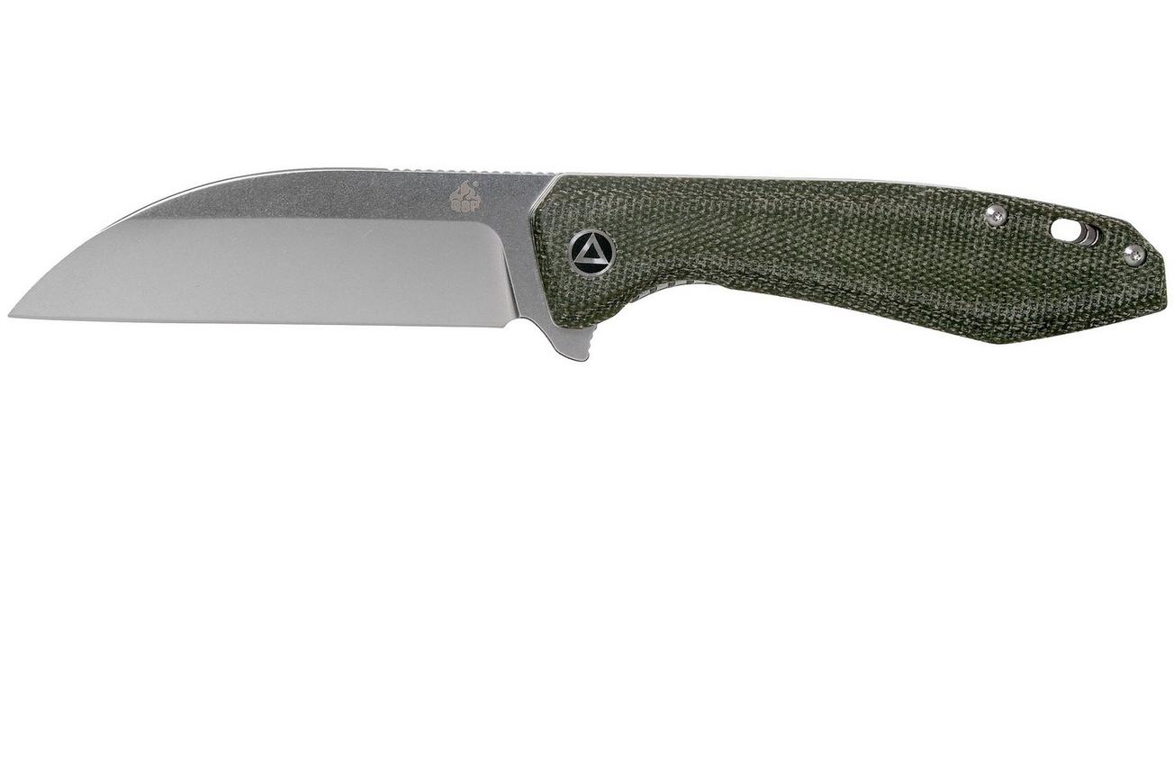 QSP Knife Pelican QS118-E1 Stonewash, Green Micarta zakmes