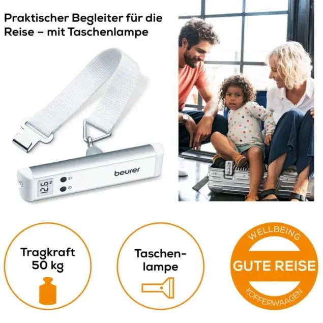 LS 10 Digitale Reise Kofferwaage Handwaage mit LCD-Anzeige / Taschenlampe bis 50kg Gewicht (73210) - Weiss