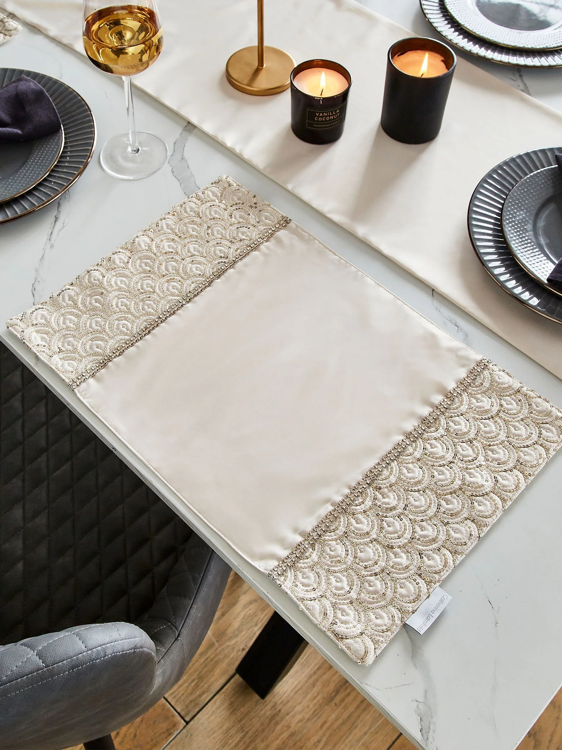 Catherine Lansfield Set van 4 Deco Pailletten Eetkamer Placemats