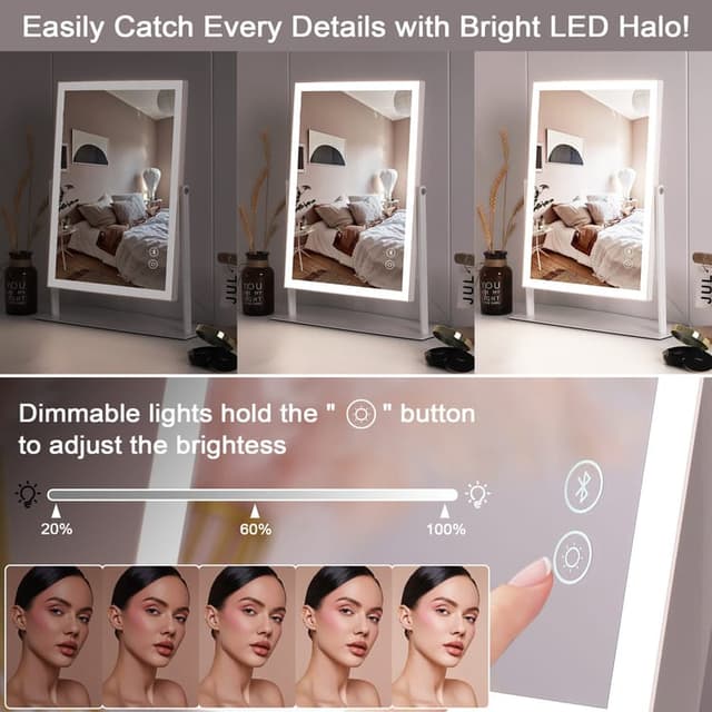VANITII LED skønhedsspejl med lys Bluetooth Metal Hvid 30x41 cm
