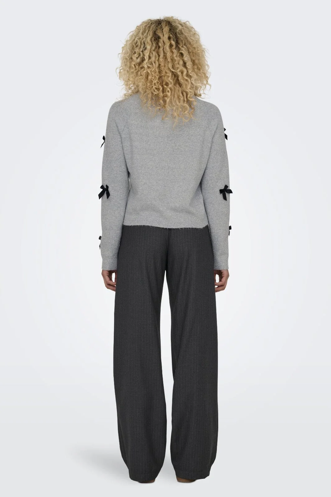 Only Onlnoelle Life Ls Bow Pullover Knt 4726981 light grey melange w black bows