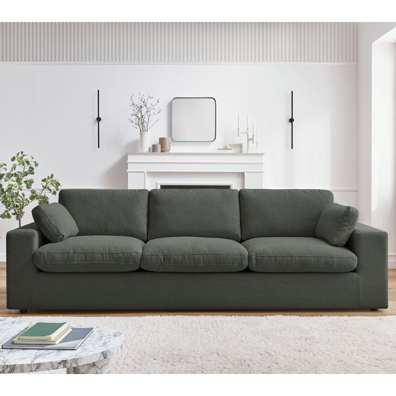 Bobochic Canapé droit fixe 3 places belair vert - 250x93x80 cm