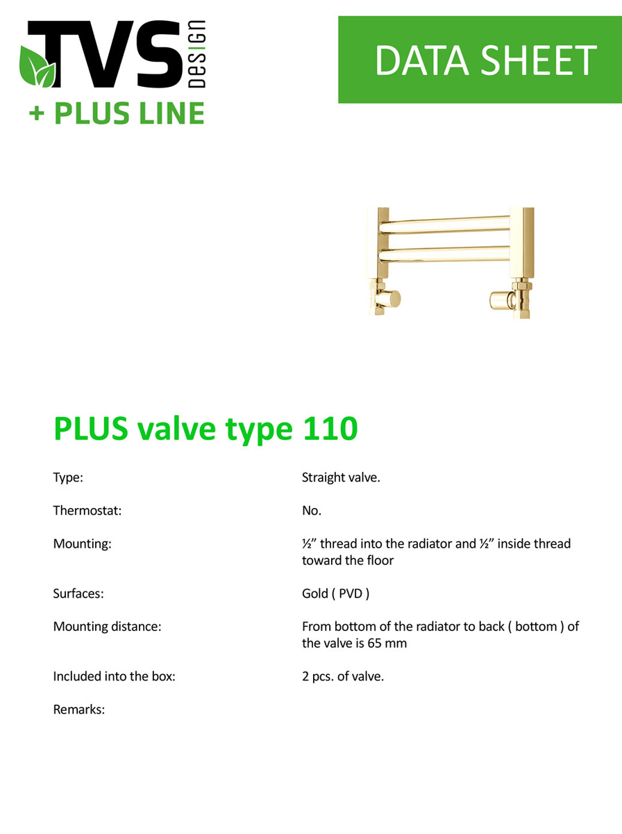 TVS Design Plus radiator aansluitset 110 recht goud gepolijst