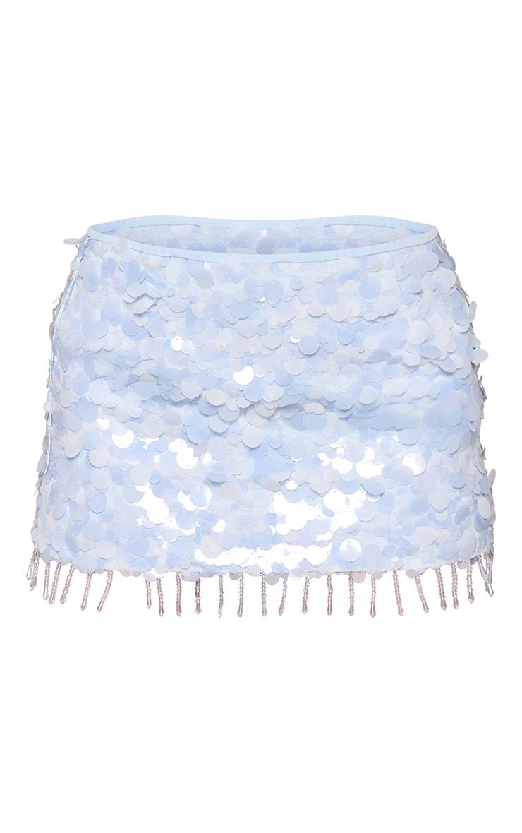 Bleu Mini-jupe À Sequins Avec Détail De Finition Perlée