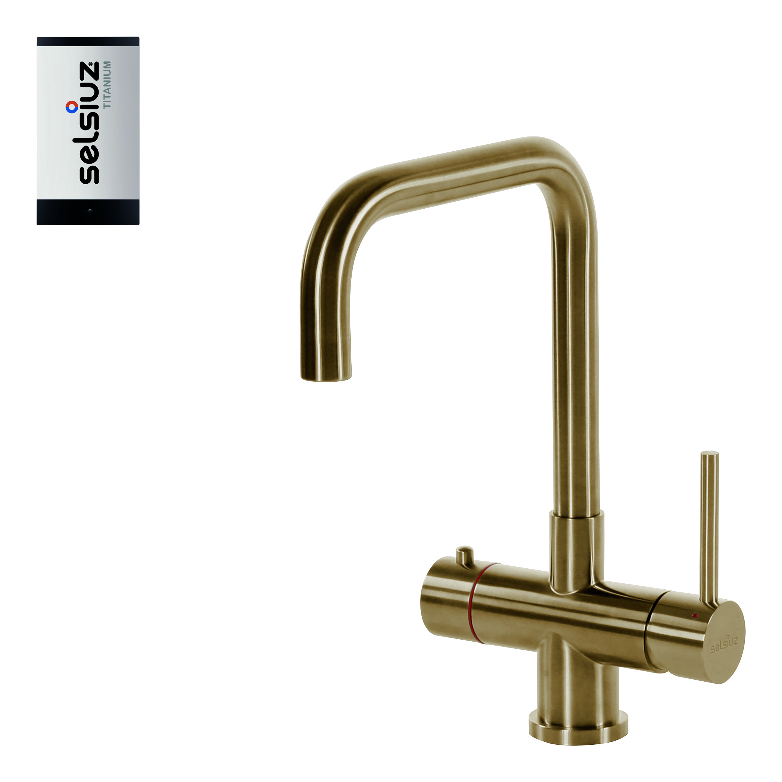 Selsiuz Inox kokend water kraan met titanium single boiler en U-uitloopkraan gold