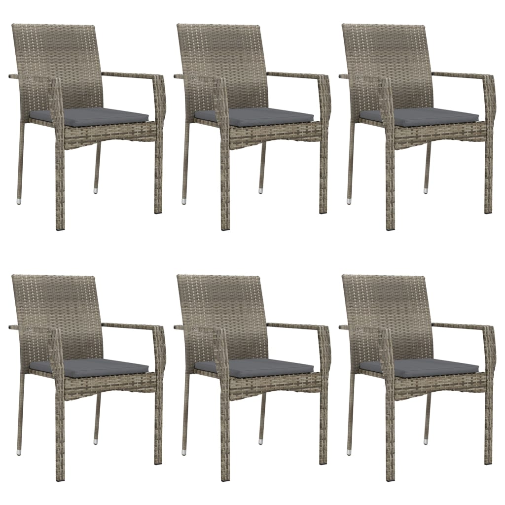Mobilier à dîner de jardin et coussins 7 pièces noir et gris rotin