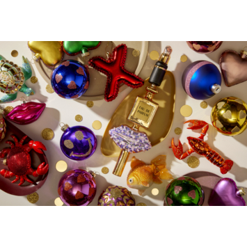 Christmas Goods kerstbal met glitter hartjes divers Ø 8 cm per stuk