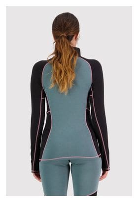 Maillot de Corps Manches Longues Femme Mons Royale Olympus Demi Zip Burnt Sage Noir