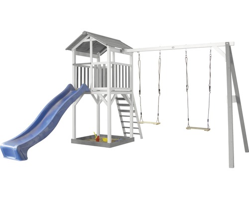 Speeltoren Beach Tower, hout, blauw, met dubbele schommel