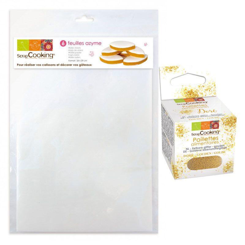 6 Feuilles Azyme pour pâtisserie + paillettes dorées Scrapcooking