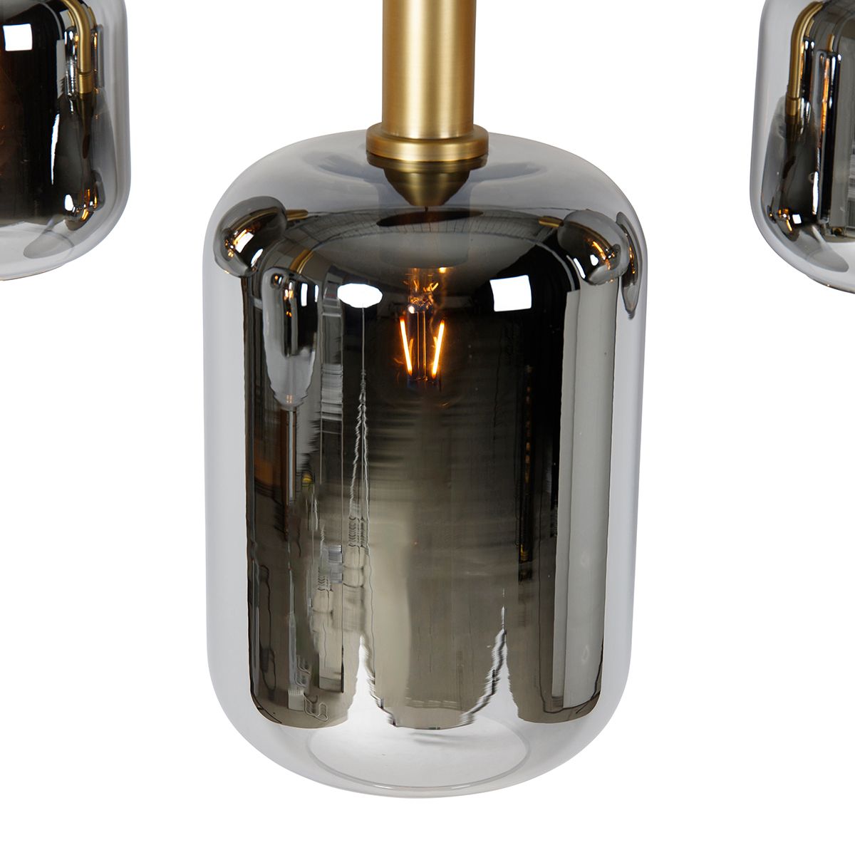 Hanglamp zwart met goud en smoke glas ovaal 5-lichts - Zuzanna