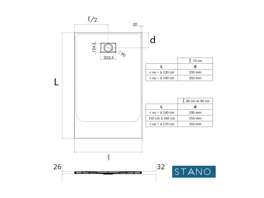 Receveur de douche 80 x 100 cm extra plat PIATTO en SoliCast® surface ardoisée blanc