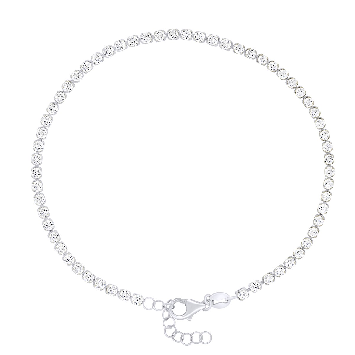 Bracelet Rivière d'oxydes de Zirconium - Longueur Réglable de 16 à 18 cm - Or Blanc