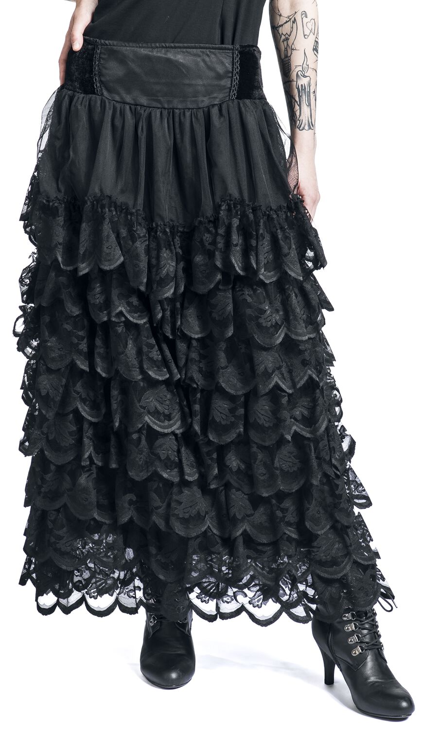 Flounce Skirt With Velvet Details | Gothicana by EMP Jupe longue