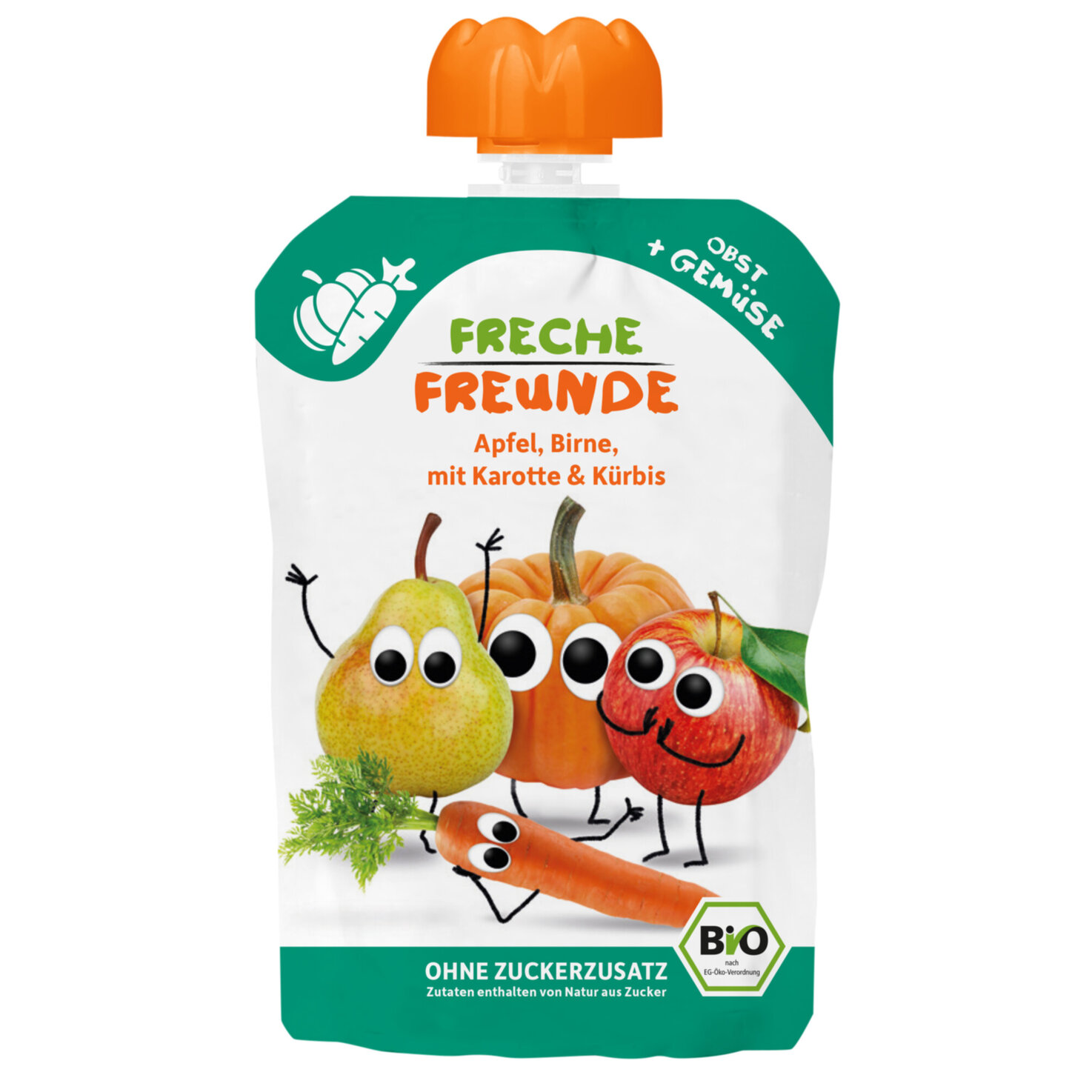 Freche Freunde Bio Quetschbeutel Apfel, Birne, Karotte und Kürbis 6+ Monate