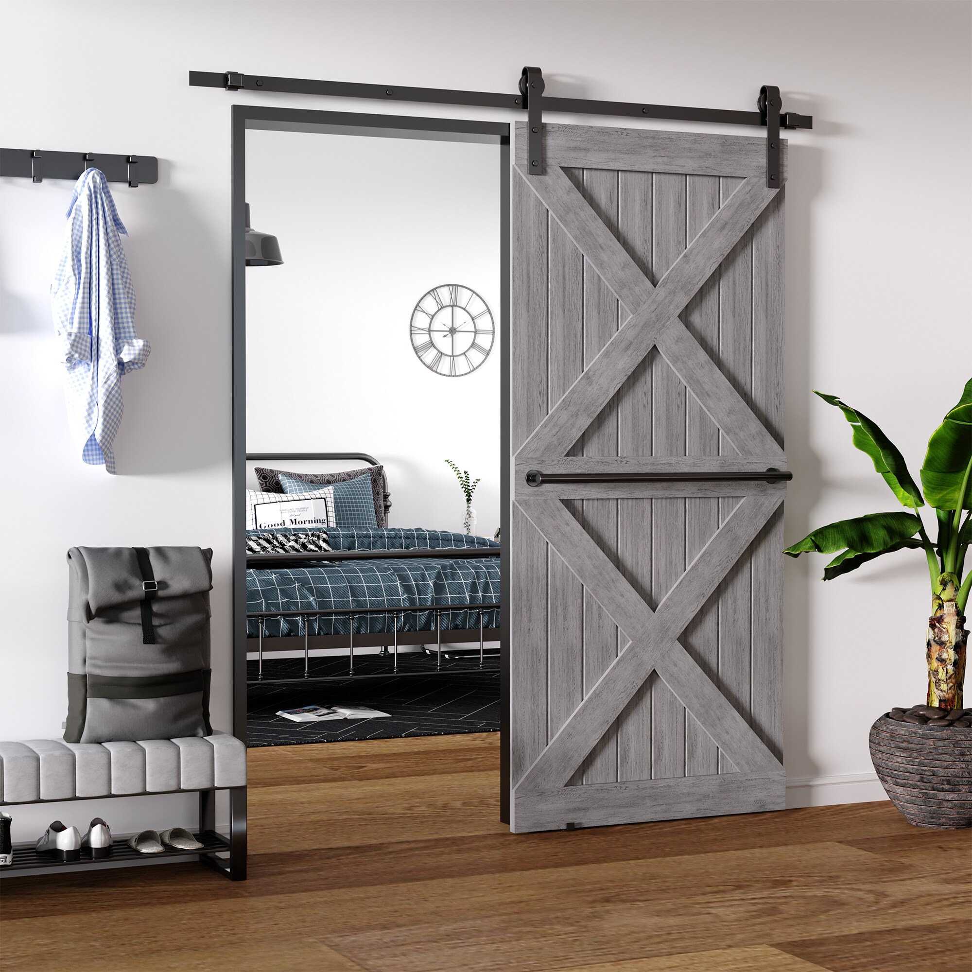 HOMCOM Schiebetürsystem mit Schrauben schwarz 200L x 40B x 0,6H cm