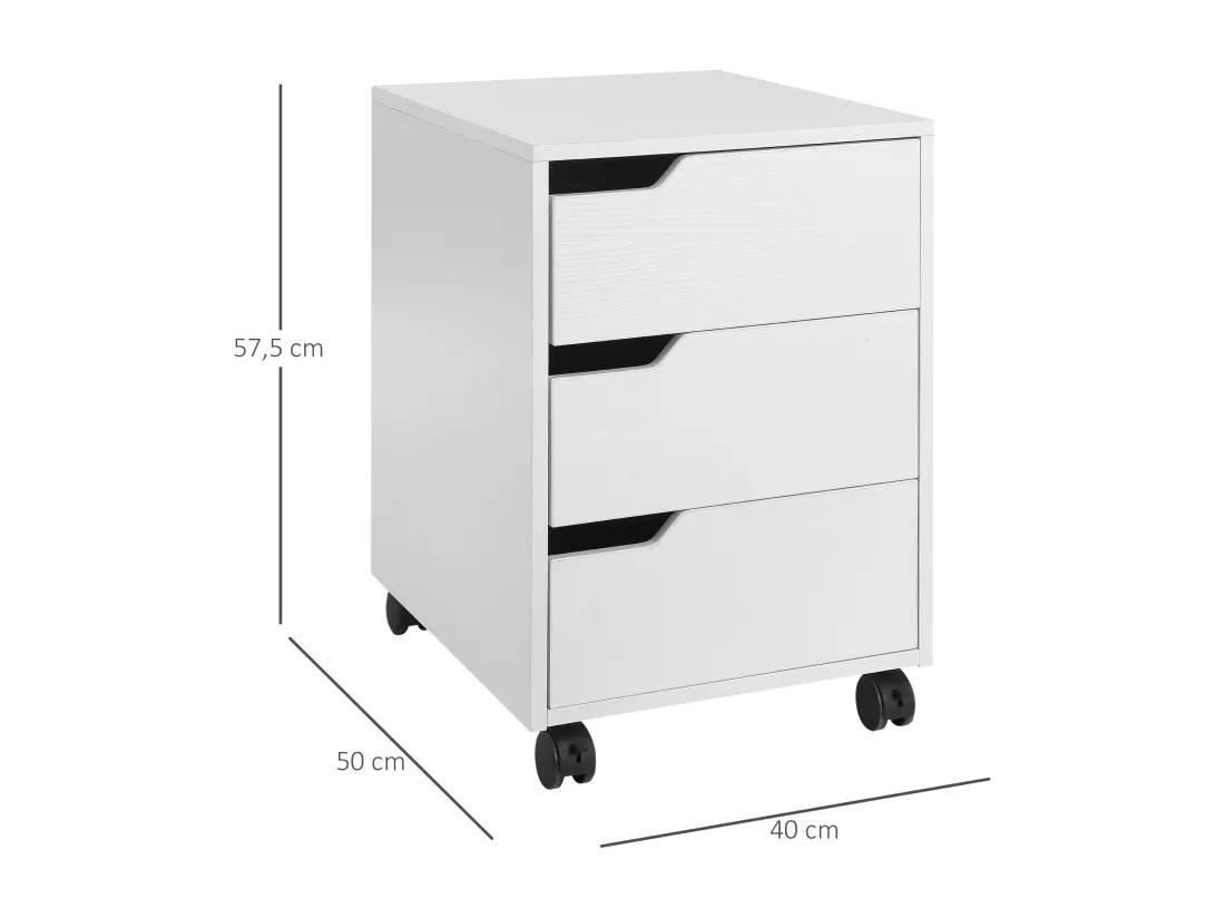 HOMCOM Caisson de bureau rangement sur roulettes 3 tiroirs verrouillables 40 x 50 x 57,5 cm MDF blanc