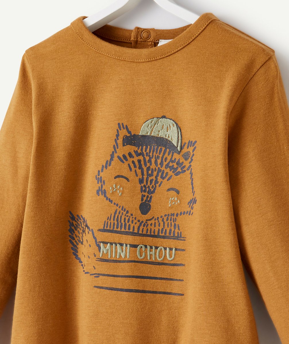 T-SHIRT EN FIBRES RECYCLÉES MARRON AVEC RENARD BÉBÉ GARÇON