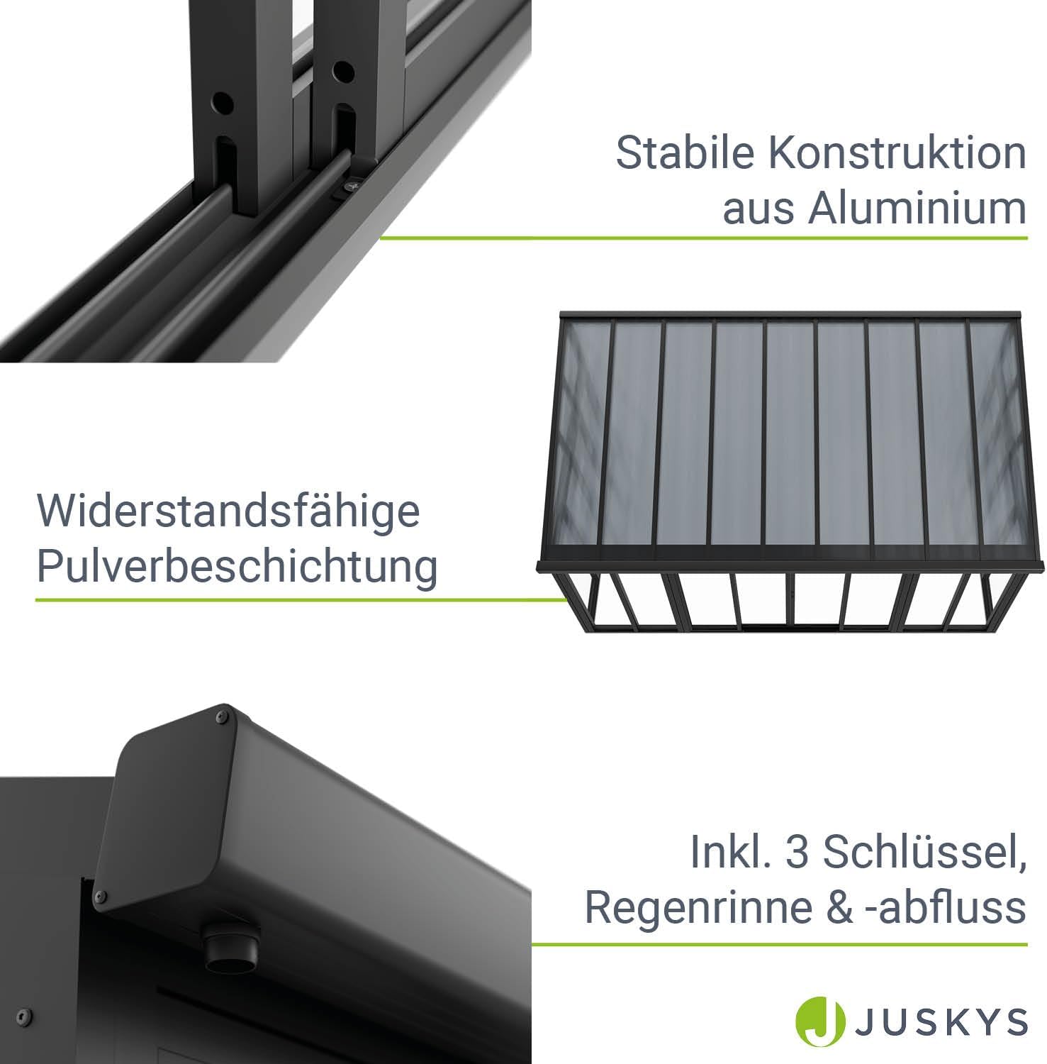Juskys Wintergarten 15 m² - mit kristallklaren Wänden, Doppel-Schiebetüren & UV-Schutz - wasserdicht & winterfeste Überdachung aus Aluminium - Grau