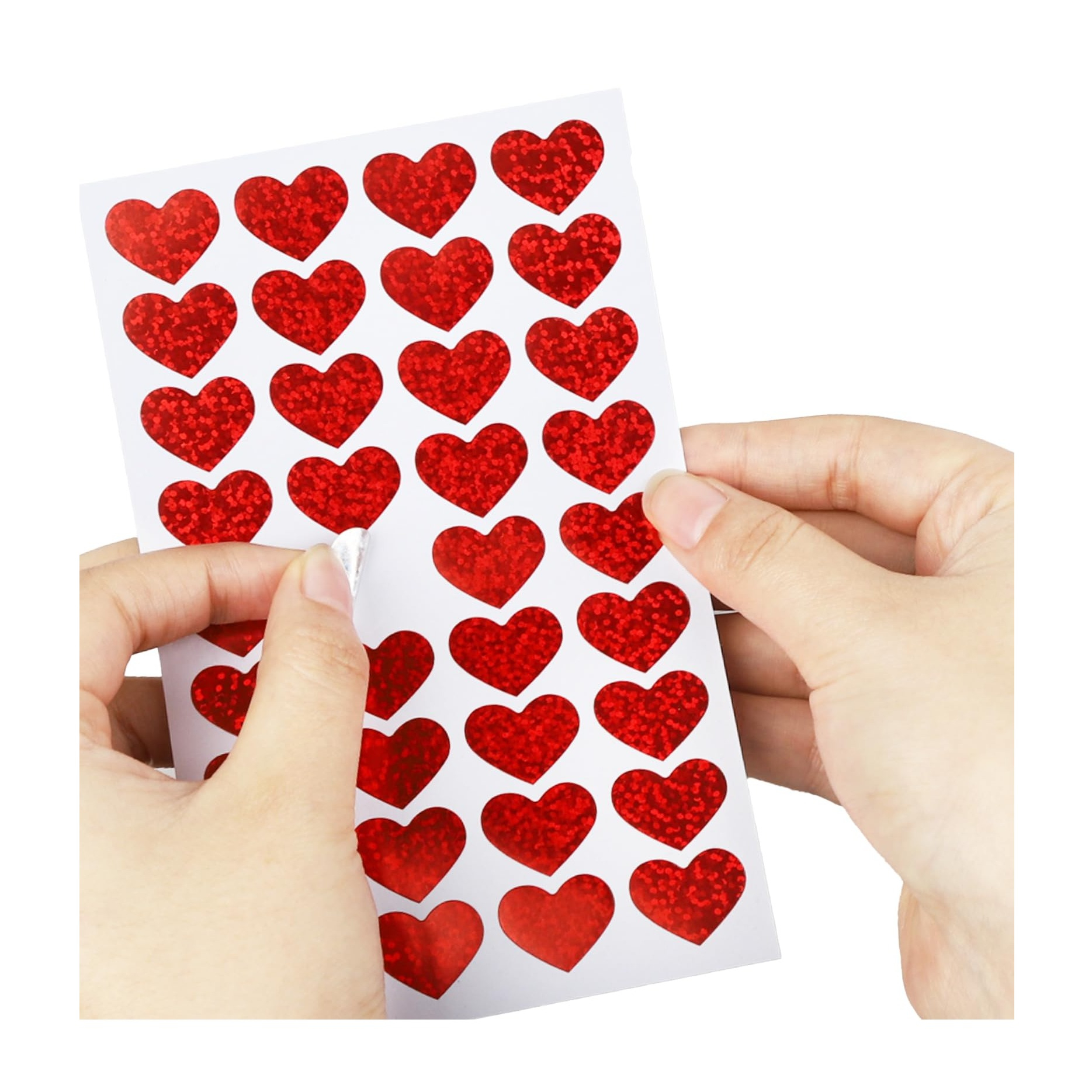 (1140er Set) 10-20mm Herz Aufkleber Heart Sticker Selbstklebende Etiketten in Glitzer Optik - Rot