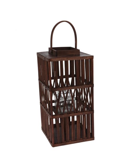 Homestyle Lantaarn Hout - Verlichting - 25x25x48 cm Bruin