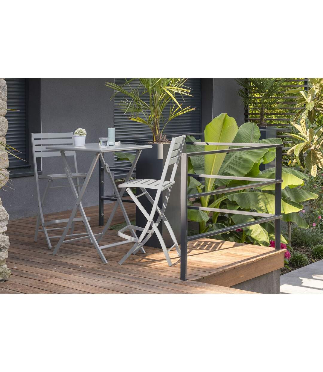 Chaise haute pliante de jardin Marius - 46 x H. 110 cm - Gris