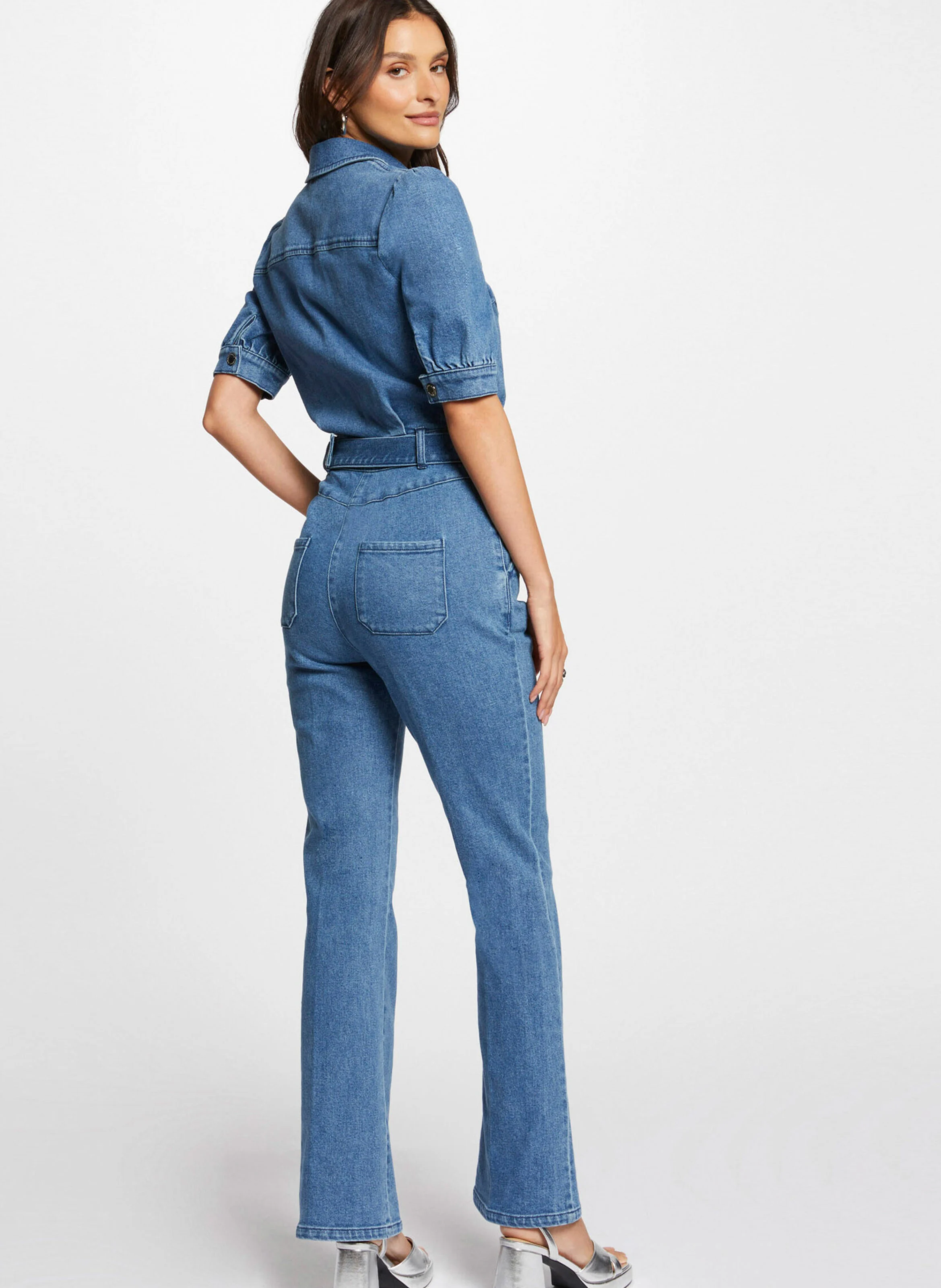 PCHICA - Combinaison col chemise en jean | Bleu