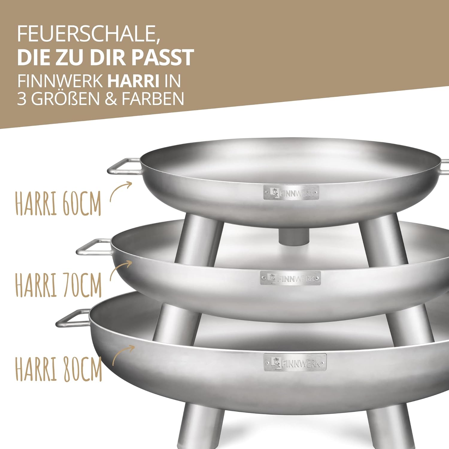 Finnwerk HARRI Feuerschale aus Edelstahl 80 cm - Exklusive Feuerstelle im matten Finish - Große Feuerschalen für den Garten - Rostfrei, Schlicht und Schick - Feuerschalen Deckel separat erhältlich