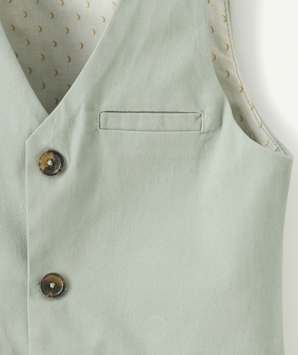 VESTE SANS MANCHE GARÇON VERT D'EAU AVEC BOUTONS