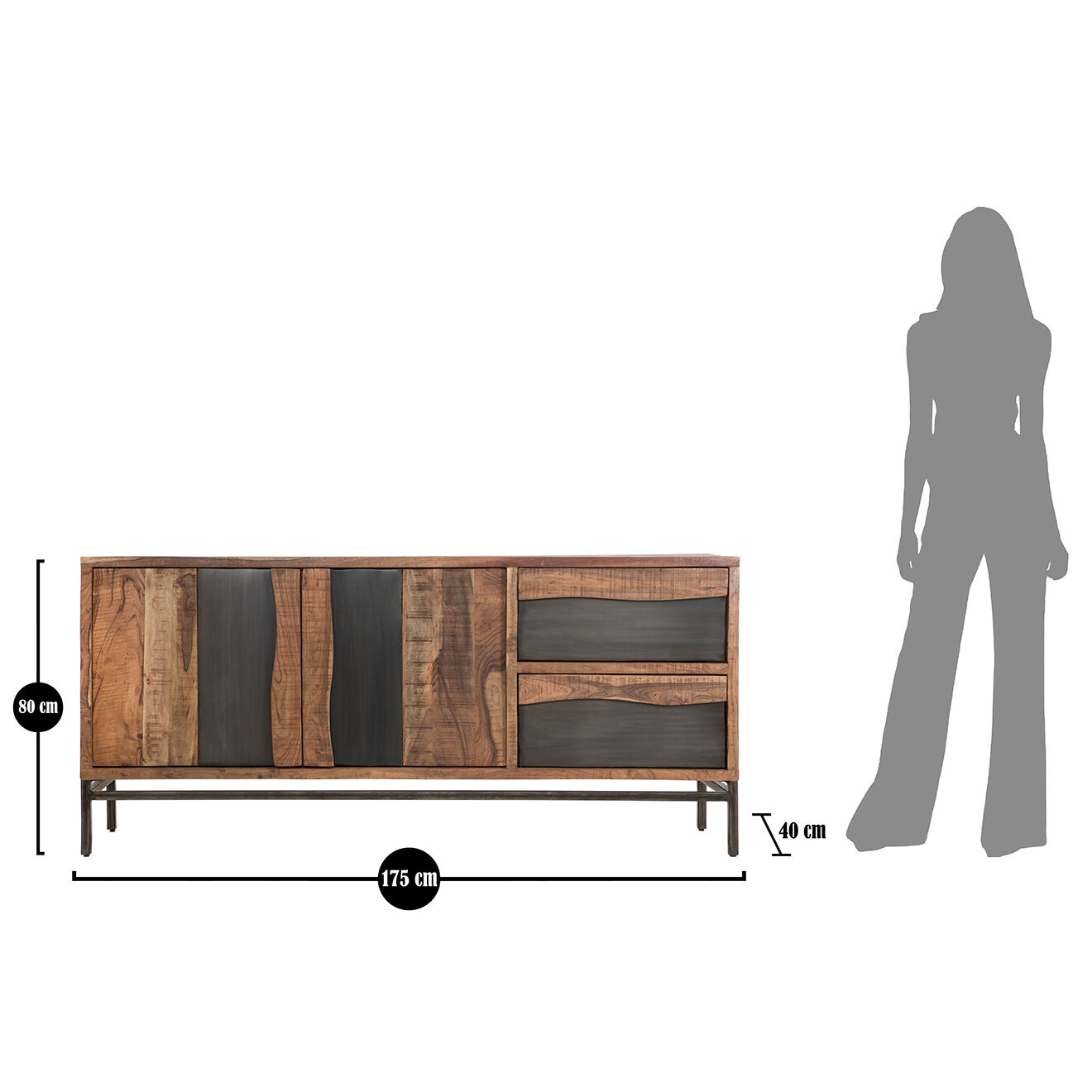 Mauro Ferretti Meuble de rangement Yellowstone  marron/noir - 175x40x80 cm