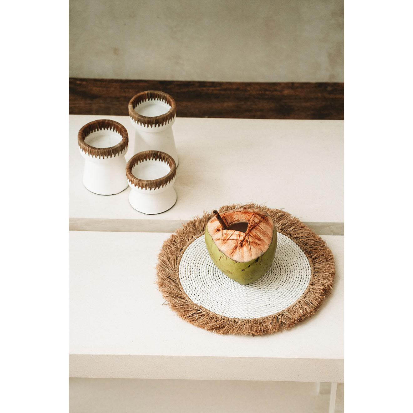 Bazar Bizar Set de table jonc de mer blanc/beige - D.45 cm