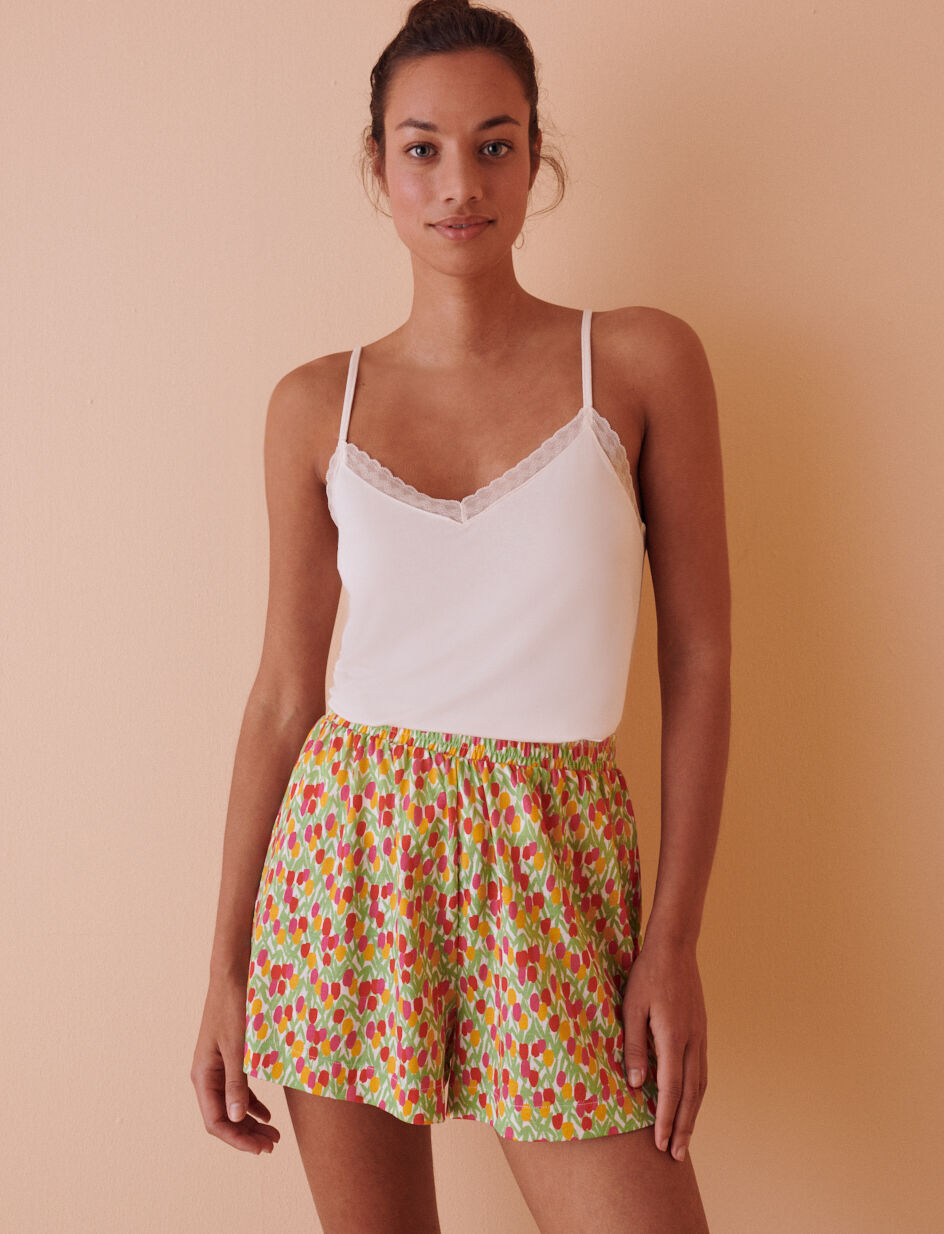 Short de pyjama - fleur tulipe vert menthol