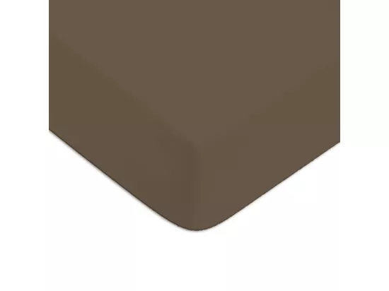 Drap housse en coton 57 fils uni bonnet 25cm taupe 90x190cm