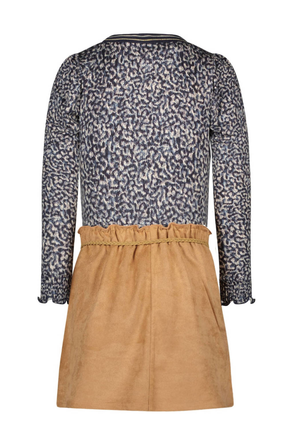 Like Flo jurk Maartje met all over print blauw/lichtbruin