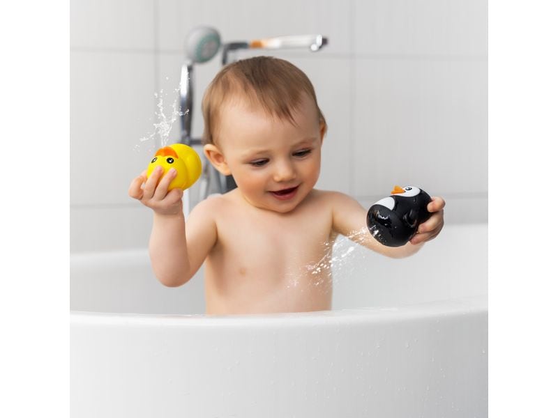 reer Badespielzeug-Set MyHappyBath Ente und Pinguin Lustiger und multifunktionaler Badebegleiter
